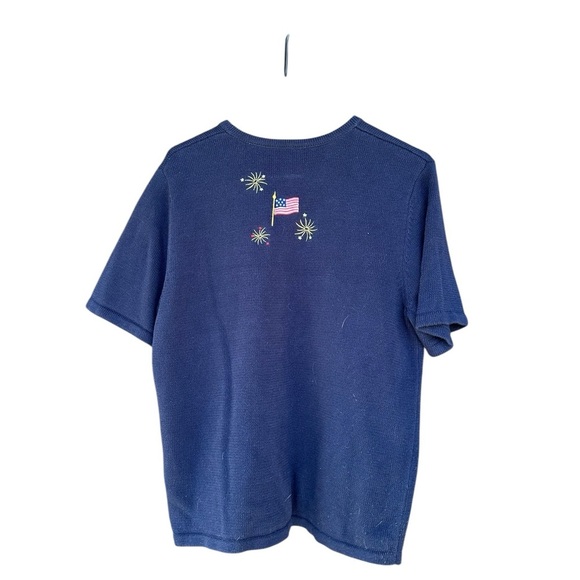 Croft & Barrow Navy blue Patriotic USA 4th July short sleeve button up Sweater M - Picture 6 of 7